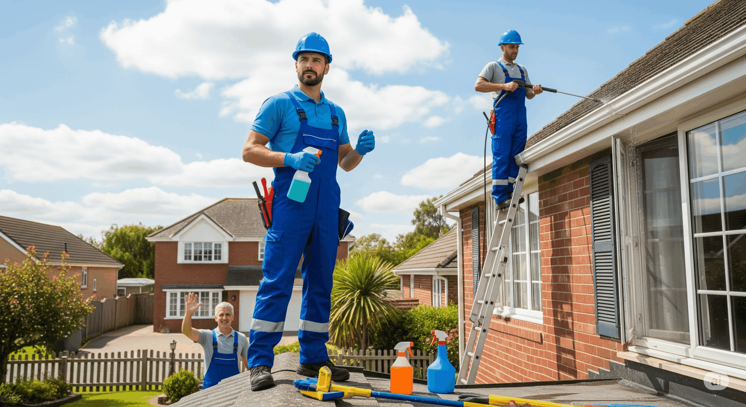 Professional window cleaning Vaughan technicians working on residential property exterior